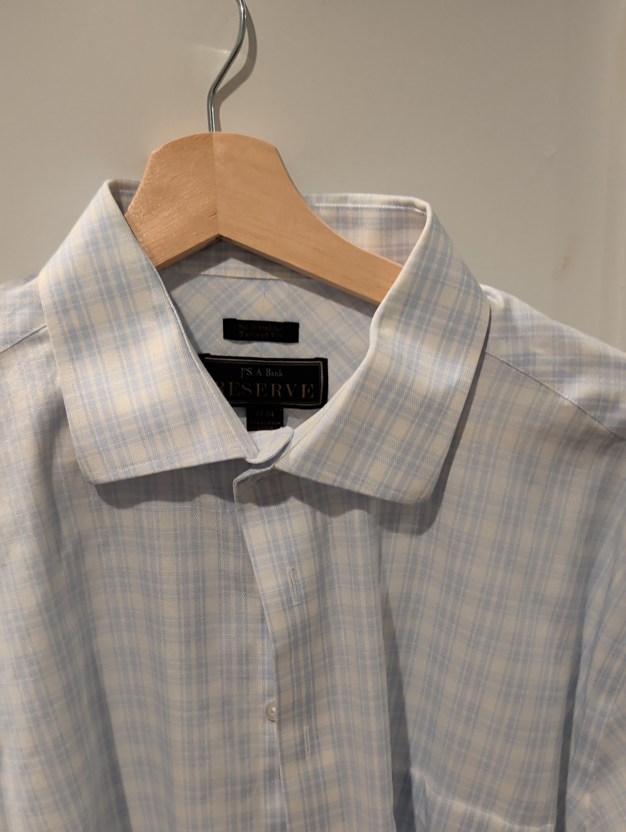 Jos. A. Bank Light Blue Plaid Dress Shirt With White Accents